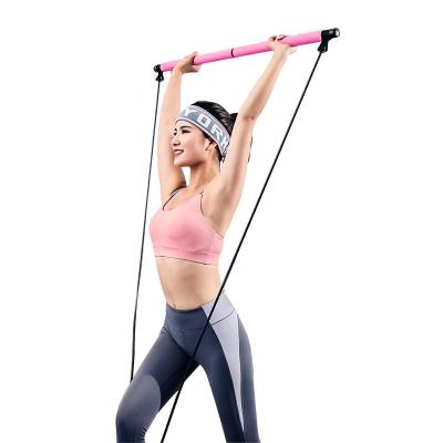 China Home Gym Black Yoga Pilates Multi-Function Stick Bar Home Gym Body Fit Exercise Pilates Adjustable Bar Kit With Resistance Bands for sale