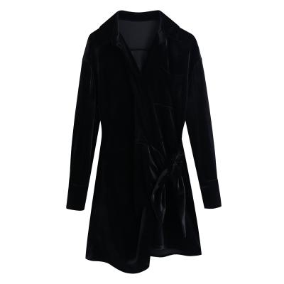 China Breathable Turn Down Collar Black Color Fashion Design Fashion Design Long Sleeve Velvet Autumn/Spring Ladies' Causal Dresses for sale