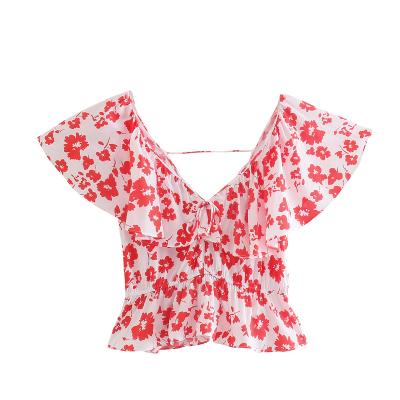 China Lead Red Color Pattern Breathable Floral Lace Cut Out Summer Sleeveless Blouse Neck Women Top And Full Length Top for sale