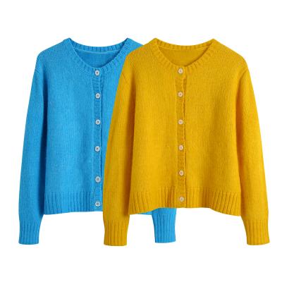 China Breathable Solid Color 2 Colorway Crew Neck Design Single Breasted Knitted Cardigan Sweater For Women for sale