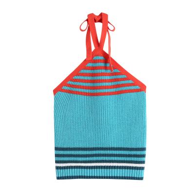 China Breathable Cute Blue Striped Casual Women Tank Tops Color Strap Halter Design Cute Tank Tops for sale