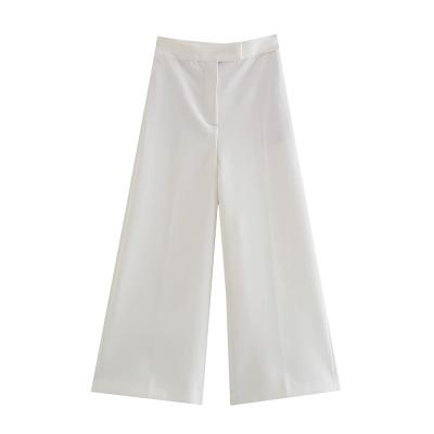 China White Color Fly Zipper Design Elegant Wide Leg Fashion Women's Breathable Pants And Trousers for sale