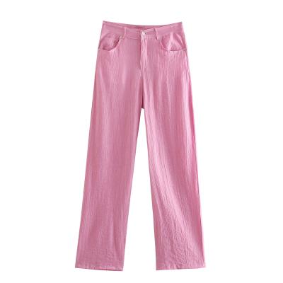 China Breathable Pink Color Solid Wide Leg Zipper Fly Women Fashion Pants 2021 New Design Women Casual Pants for sale