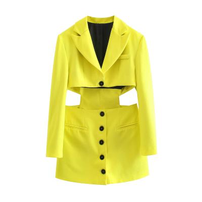 China New design women's blazer 2021 fashion women's single breasted notched casual blazer yellow color collar breathable for sale