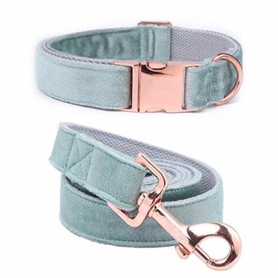 China Custom Handmade Classic Padded Logo Cotton Velvet Dog Collar and Matching Leash for sale