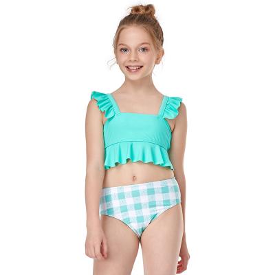 China 2021 New Fashion Girls Swimsuit Breathable Striped Ruffle-Strap Swimming Wear Youth 2 Piece Bikini for sale