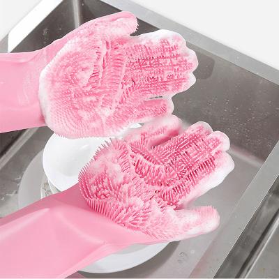 China Reusable Kitchen Restaurant Bakery Cleaning Brush Scrubber Gloves Silicone Gloves with Wash Scrubber Reusable Dish Washing Heat Resistant Cleaning Gloves for sale