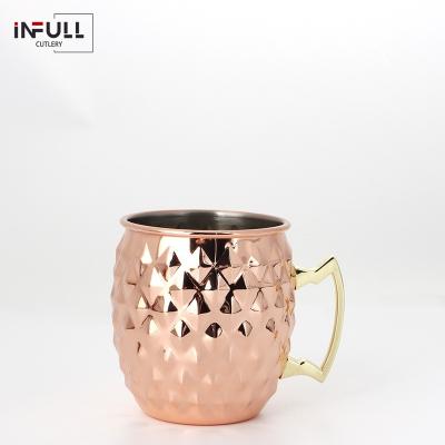 China Viable Hammered Moscow Mule Mugs 19 Ounce Set 4 Cups Pure Stainless Steel Copper Plating Gold Brass Coating Handles for sale