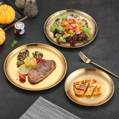 China Stainless Steel Viable Matte Plates Dishes for BBQ BBQ Roast Dish Fruit Dessert Dinner Gold Dishes for Toddlers Kids for sale