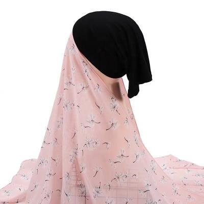 China High Quality Soft Feeling Pearl Printed Chiffon Snap Hijab Scarf For Women Islamic Headscarf Stretch Hood Under Hijab Femme Headwrap for sale