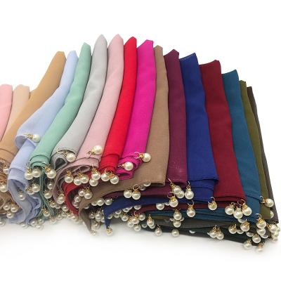 China New Sale Women Bubble Pearl Chiffon Scarf Hijab Wrap Shawls Headband Female Solid Head Simple Warm Soft Muslim Headscarf Muslim Feeling Hijabs Stores for sale