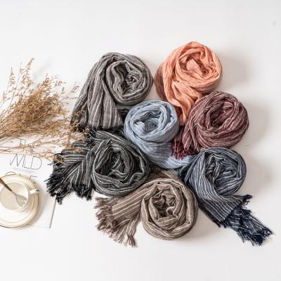 China Fashion\Comfortable Classic Striped Natural Crinkle Cotton\Warm and Wholesale Custom Cotton Yarn-Dyed Canvas Scarf Women for sale