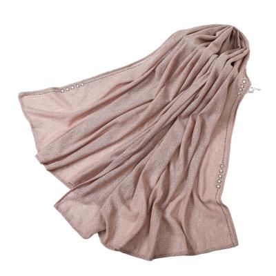 China Fashion Soft Rhinestone Pearl Dubai Women Hijab Customized Muslim Squishy Plain Scarf for sale