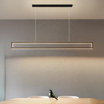 China Minimalist Indoor Home Modern Minimalist Rectangle LED Linear Pendant Lamp High Ceiling Hanging Decorative Chandeliers Light for sale