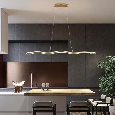 China Minimalist Simple Morden Wave LED Linear Pendant Light Hanging Chandelier for Kitchen Island Dining Table Living Room Office for sale