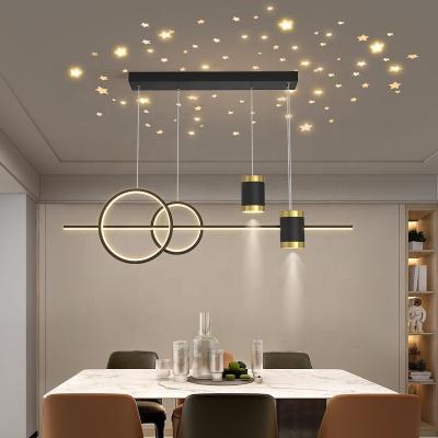 China Minimalist Nordic Living Room Kids Room Bedroom High Ceilings Golden Brass Pendant Light Luxury Led Modern Chandelier Star Projector Lights for sale