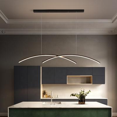 China Minimalist Nordic Home Dining Kitchen Living Room Large Decoration Hanging Lighting Fixtures LED Arc Linear Pendant Lights for sale