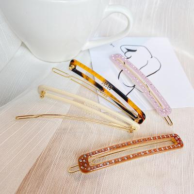 China RARA 8CM soft popular ISS fashion hair accessories wholesale rhinestone rectangle hair clips acetate hair clip for sale