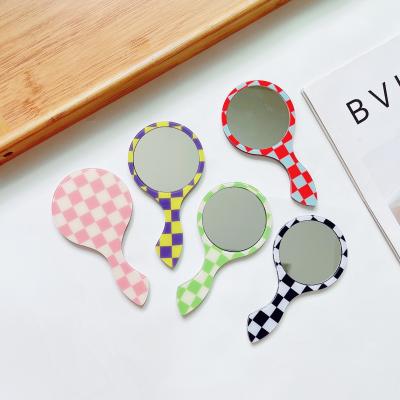 China Stats Plaid Fashionalble Mini Pocket Mirror With Handle Custom Made Mirror RARA 2021 Hot Sale Color Acetate Mirror for sale