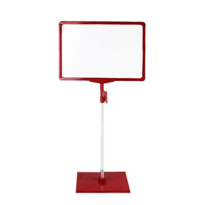 China Eco-friendly Advertising A4 Pharmacy Supermarket Aluminum Alloy Aluminum Alloy Poster Desktop Display Stand Promotional Red Frame Stand for sale