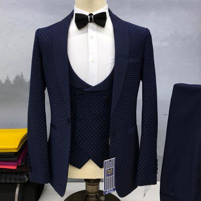 China Good Quality Breathable Dots Design Mens Suits 3 Pieces Mens Dress Casual Commuter Fashion Suits For Wedding (Blazer+Vest+Pants) for sale