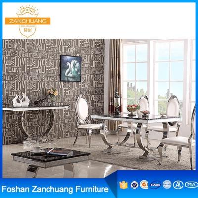 China Restaurant Stainless Steel Frame Dining Table Set Home Artificial Marble Top Luxury for sale