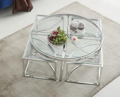 China Stylish home magic coffee table set coffee table design tempered glass stainless steel and tempered glass for sale