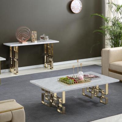 China Coffee table stainless steel coffee tea table home top pure marble elegant abstract design for sale