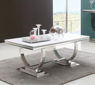 China DINING TABLE stainless steel coffee / tea table with super white tempered glass for sale