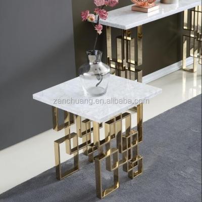 China Home Corner CONSOLE TABLE Stainless Steel Square End Table Marble Top Elegant And Abstract Design for sale