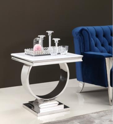 China CONSOLE TABLE stainless steel corner / super white tempered glass transparent end table top for sale