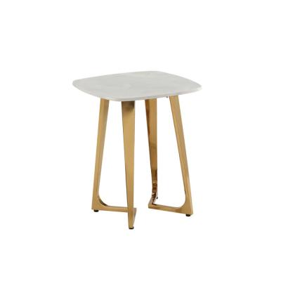 China Round Corner CONSOLE TABLE Stainless Steel End Table Marble Top Gold / Silver for sale