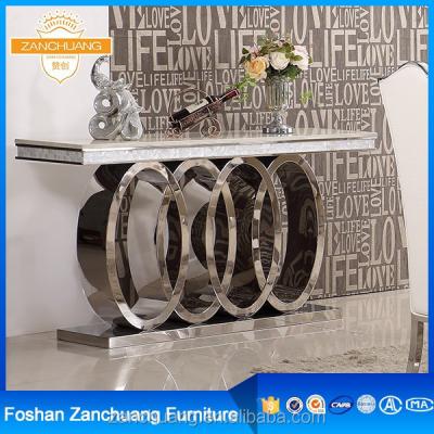 China Entrance Hall Tables home furniture wall stainless steel artificial marble tall top console table for sale