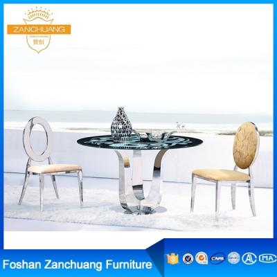 China Karachi Furniture Stainless Steel Metal Legs Super Comfortable Tempered Glass Dining Table for sale