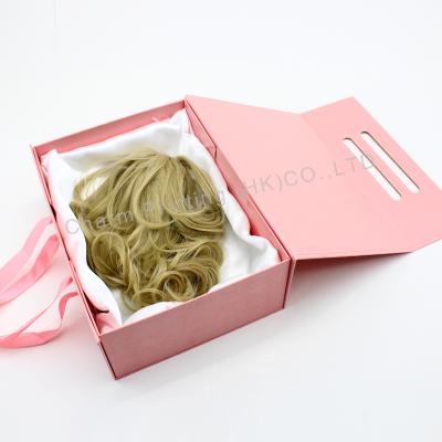 China Recycled Materials Size Quality Low Price Custom Pink Wig Package Paper Fold Gift Box With Ribbon for sale