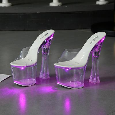 China Breathable Sexy Luminous Madame LED Pole Dance Shoes For Women Nightclub Stripper High Heels Clear Sandal for sale