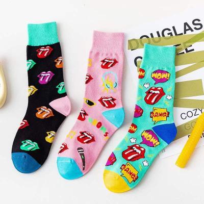 China 2021 new hot sale cheap candy color cotton breathable thin tube women branded graffiti sport thongs happy socks for sale