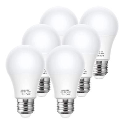 China Big Sale Residential 6 Packs 9W 820LM E27 3000K LED Warm White Indoor Bulb A60 for sale