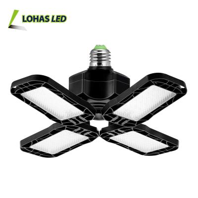 China Modern High Power 4 Blade Fan Light 80W 110-240V Indoor Black Plastic Coated Aluminum Foldable LED Fan Blade Lights for sale