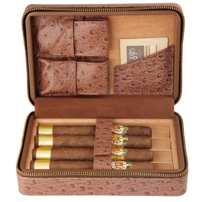 China Ostrich Leather Pattern CIGARISM 4 Count CIGARISM 4 Count Genuine Cedar Travel Case Humidor Cutter Lighter Set for sale