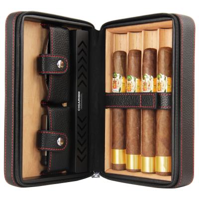 China CIGARISM Leather Black Cedar Lined Cigar Travel Case PU Leather Humidor for sale