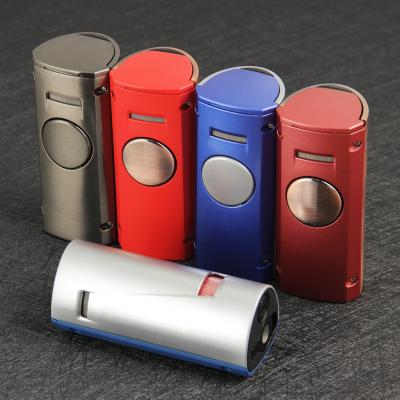 China Desktop Casual Type Metallizing Large Size Quad Torch Jet Flame Cigar Lighter With Punch for sale