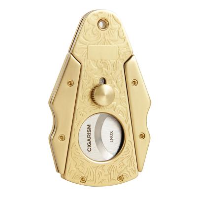 China CIGARISM Inox Stainless Steel Casual High End Pure Copper Carving Sharp Cigar Cutter for sale