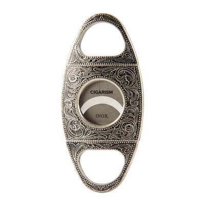 China CIGARISM Copper Occasional Flower Carving Vintage 2 Blades Cigar Cutter for sale