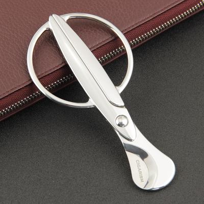 China CIGARISM Casual Stainless Steel Blades Round Handle Cigar Cutter Scissors W/Leather Case for sale