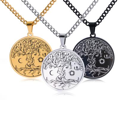 China Vintage Religious Gold Silver Stainless Steel Jewelry The Tree Of Life Sun And Moon Statement Necklace for sale