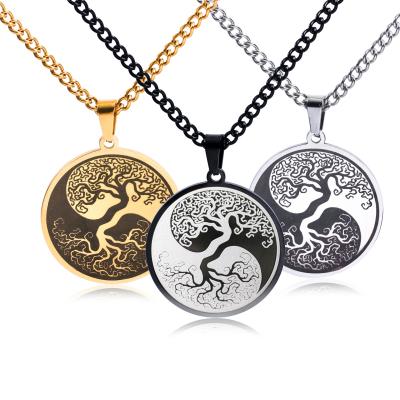 China Religious Tree of Life Stainless Steel Chain Necklaces For Men's Ying Yang Necklace Silver Color Jewelry Women Gifts for sale