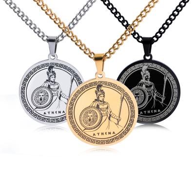 China CLASSIC Greek Mythology Round Athena Sweater Chain Necklace Stainless Steel Goddess Pendant Necklace Retro Style of Wisdom and War for sale