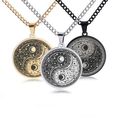 China Vintage Religious Gold Stainless Steel Silver Jewelry Yin Yang Tai Chi Statement Necklace for sale