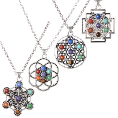 China Religious Tibetan Silver Pendant Tree Of Life Necklace Colorful Stone Yoga Pendulum Necklace for sale